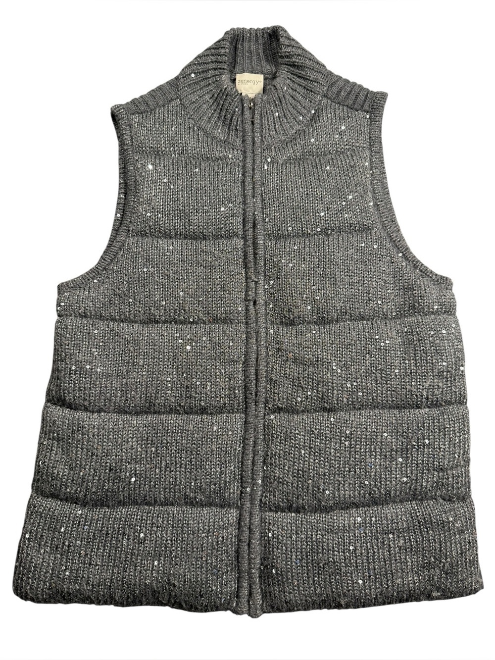 Chico’s Size 1 Medium Sequin Embellished Quilted Knit Vest Country Club Golf